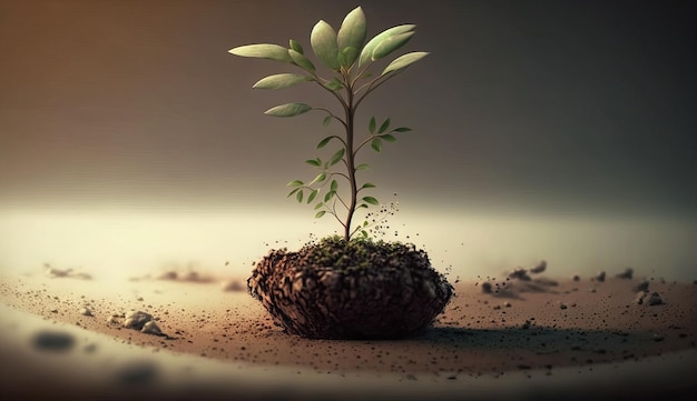 Una planta joven crece desde el suelo IA generativa