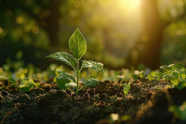 planta joven creciendo en el jardín con luz solar