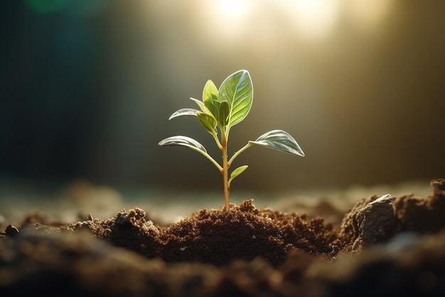 Una planta joven enterrada en la arena