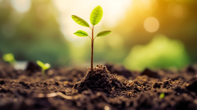 La planta joven está creciendo desde el suelo con monedas de oro Creado con tecnología de IA generativa