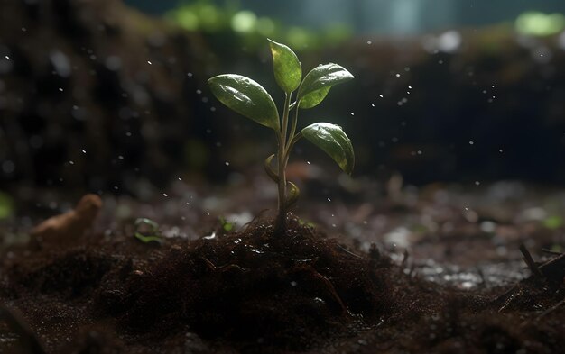 Foto una planta joven y frágil que brota del suelo ia generativa