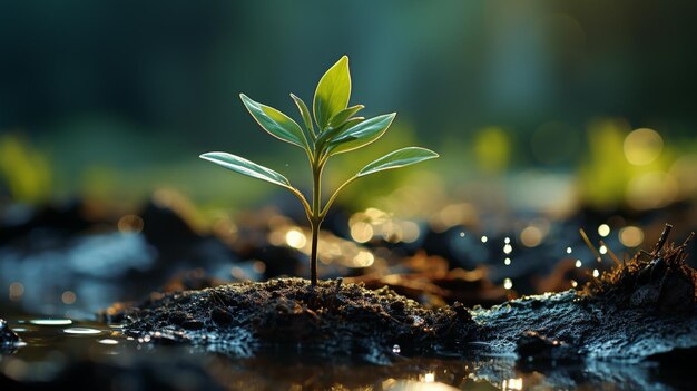 Planta joven con gota de agua