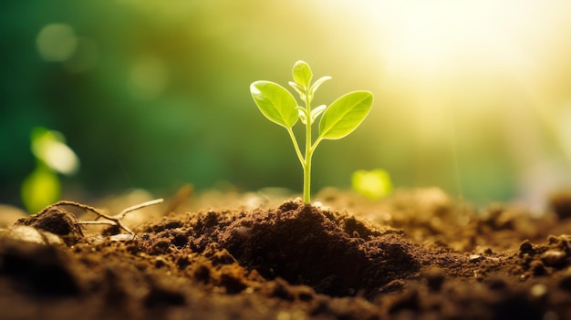 Planta joven a la luz del sol Planta en crecimiento crece