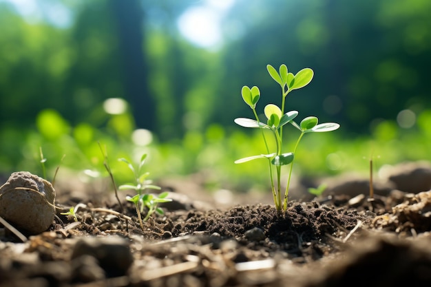 una planta joven que brota del suelo en medio de un campo