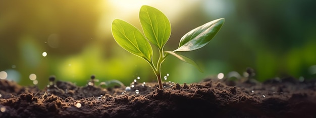 planta joven que crece en un jardín con luz solarAI IA generativa