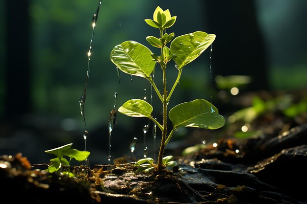 Planta joven que crece a la luz del sol generada por la IA