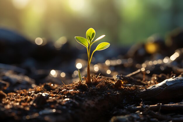 Planta joven que crece a la luz del sol generada por la IA