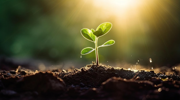 Una planta joven que crece a la luz del sol