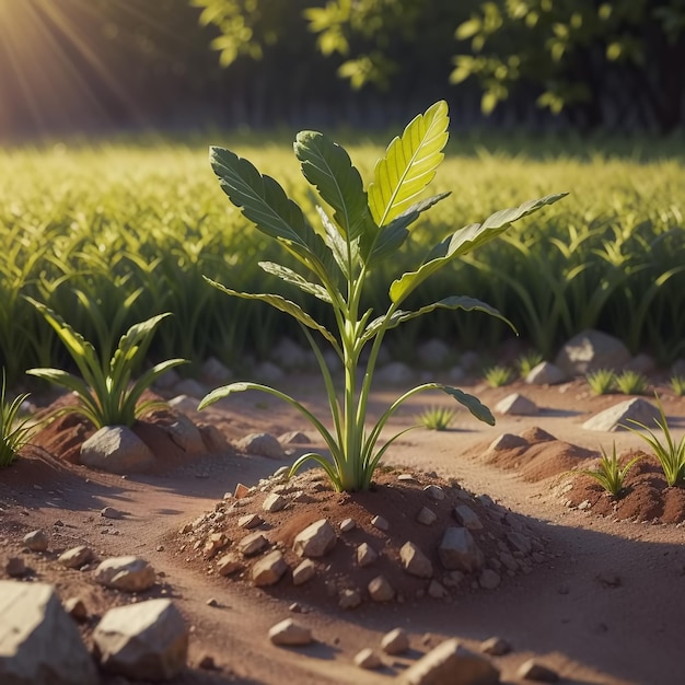 Planta joven que crece en el suelo Generativo Ai