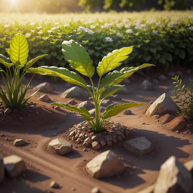 Planta joven que crece en el suelo Generativo Ai