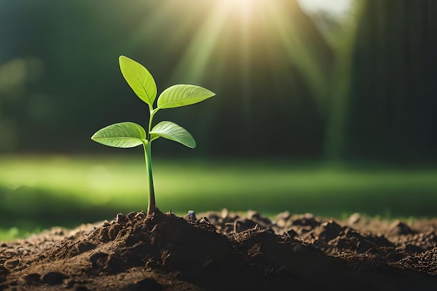 Una planta joven que crece en el suelo.