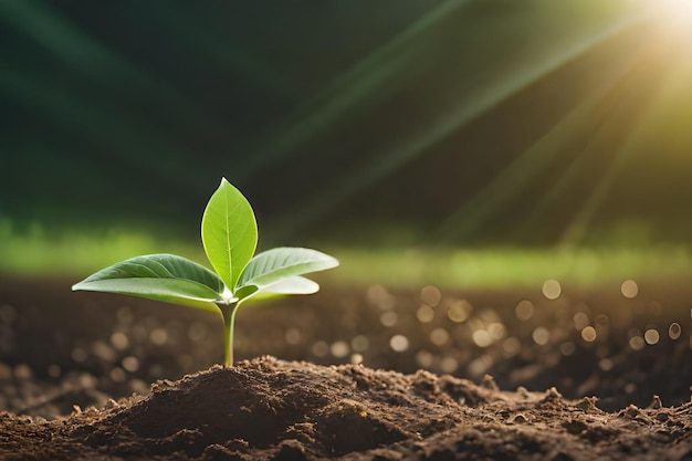 una planta joven que crece en el suelo