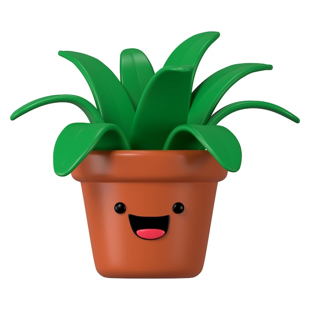 Planta en maceta 3D png emoticon de cara feliz con fondo transparente