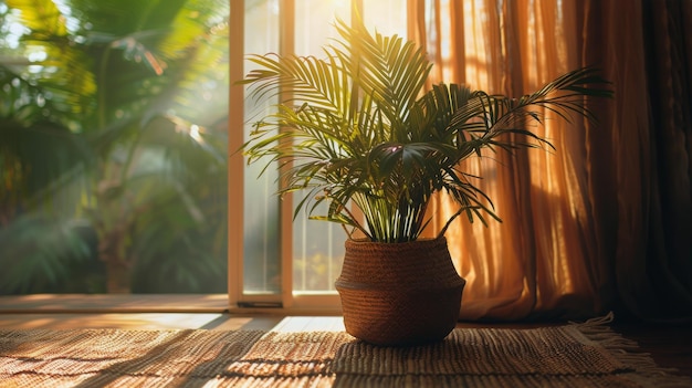 Planta en maceta en una alfombra