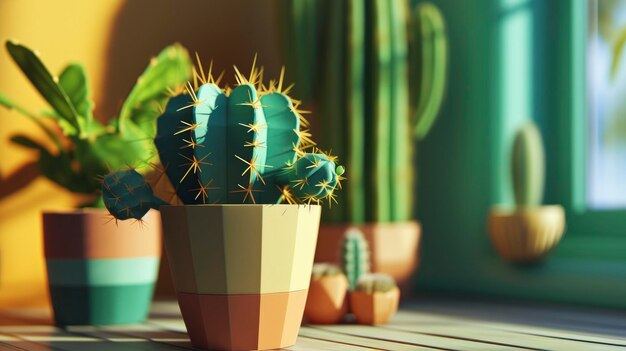 Planta en maceta de cactus de papel 3d