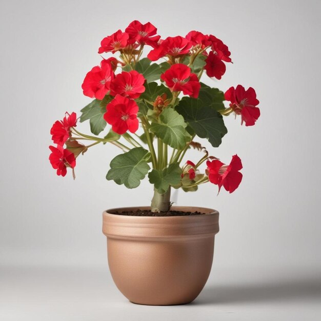 Foto una planta en maceta con flores rojas en ella está sentada en una mesa