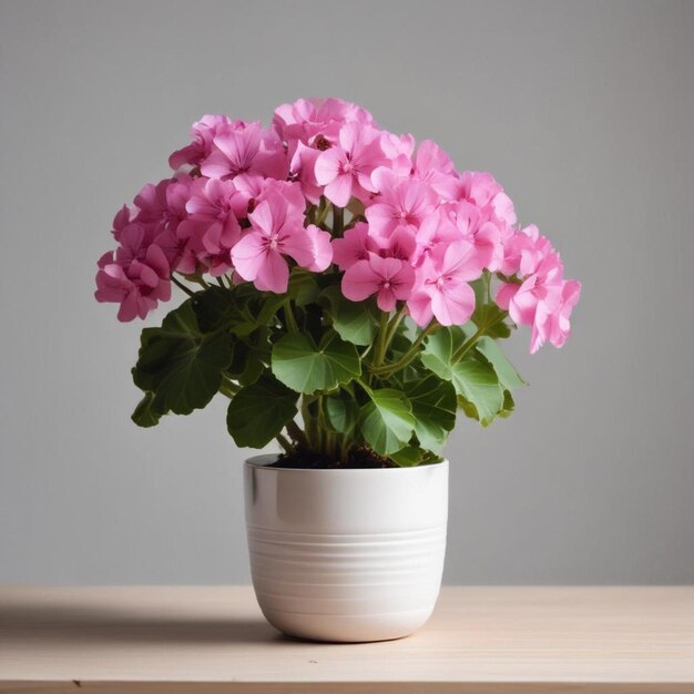 Foto una planta en maceta con flores rosadas en ella en una mesa
