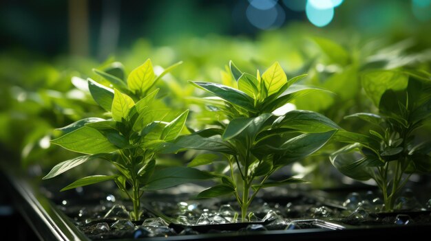 una planta en una maceta con gotas de agua