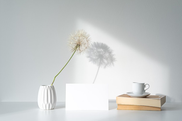 Planta en maceta en la mesa contra la pared blanca