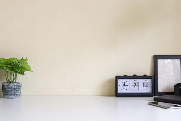 Foto planta en maceta en la mesa contra la pared