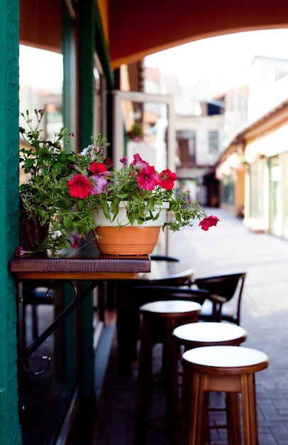 Foto planta en maceta en la mesa de un restaurante