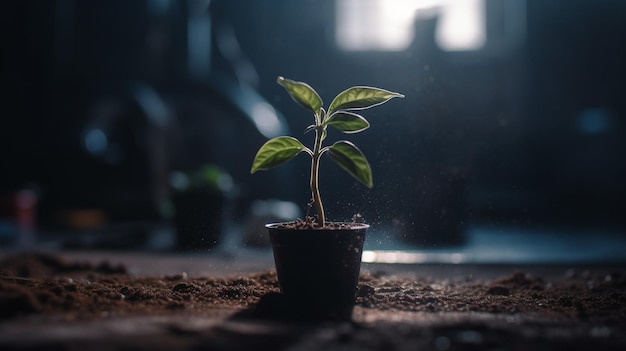 Una planta en una maceta con la palabra plántulas