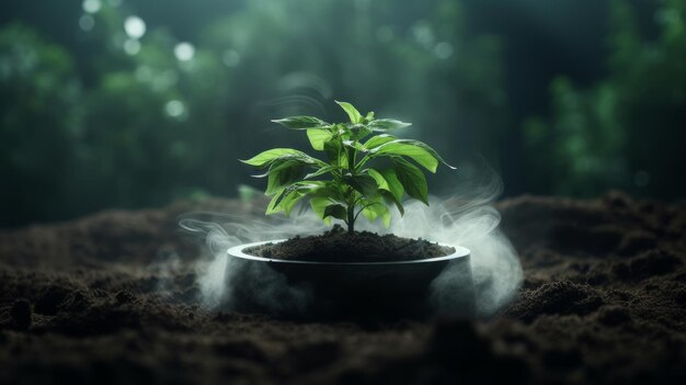 Planta en maceta que emite humo