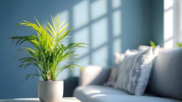 una planta en maceta sentada en una mesa en una sala de estar