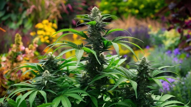 Planta de marihuana en el jardín