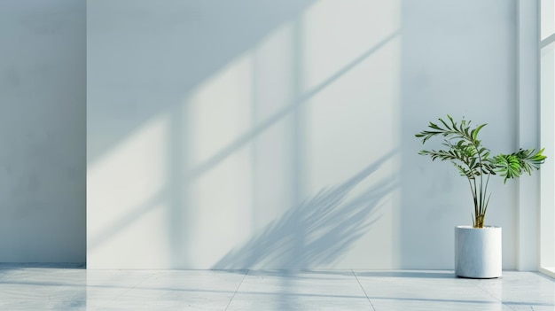 planta minimalista en luz natural brillante sobre un fondo blanco con espacio de copia para el texto