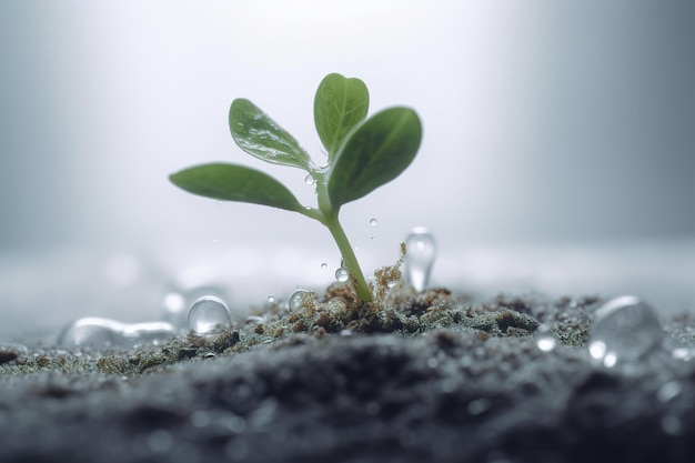 Planta minúscula emergindo do solo Planta jovem verde brota em solo de neve na floresta em dia ensolarado