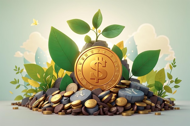 Planta de monedas dibujos animados Finanzas Icono de la naturaleza