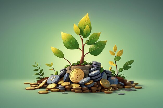 Planta de monedas dibujos animados Finanzas Icono de la naturaleza
