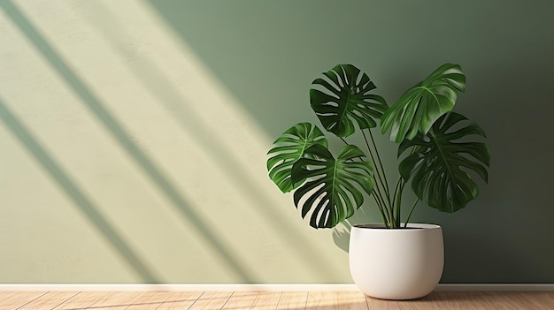 planta monstera gigante verde e saudável em vaso de cerâmica branca