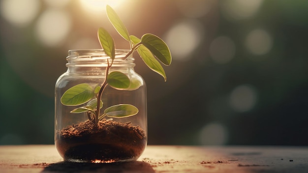 Planta nas mãos Conceito de ecologia Fundo de natureza AI gerado