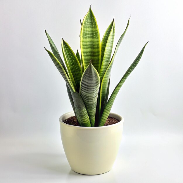 Foto una planta en una olla blanca está sentada en una mesa