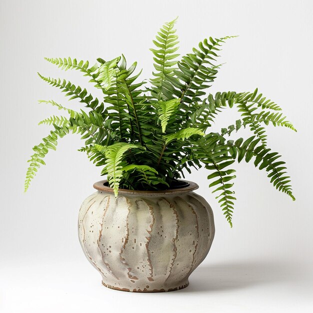 una planta en una olla con un fondo blanco y un fondo blanco