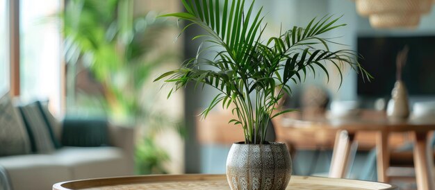 Planta en olla en la mesa añadiendo decoración a la habitación