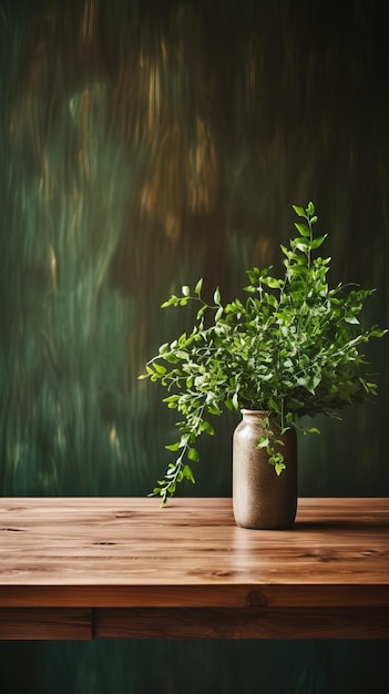 Una planta en una olla en una mesa de madera