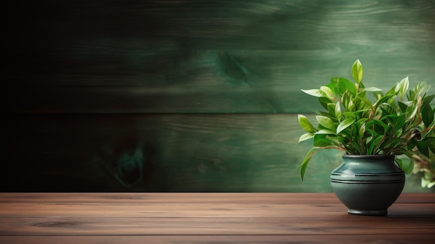 Una planta en una olla en una mesa de madera