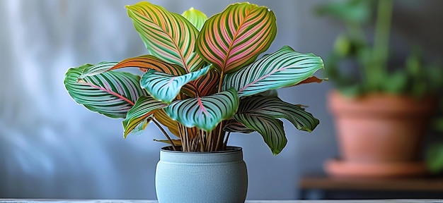 planta de pavo real calathea en una olla