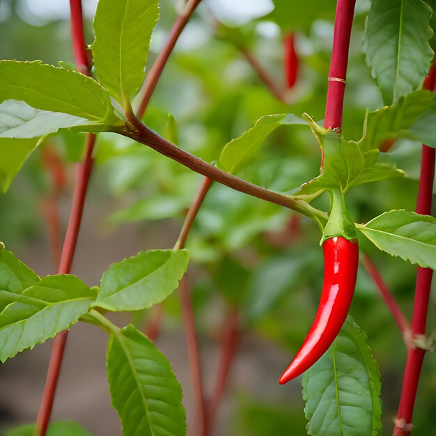 Foto una planta de pimienta roja con una hoja verde