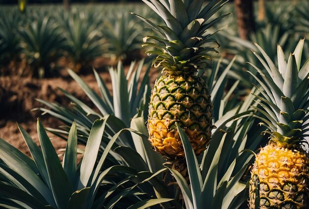 Foto una planta de piña con muchas piñas en ella