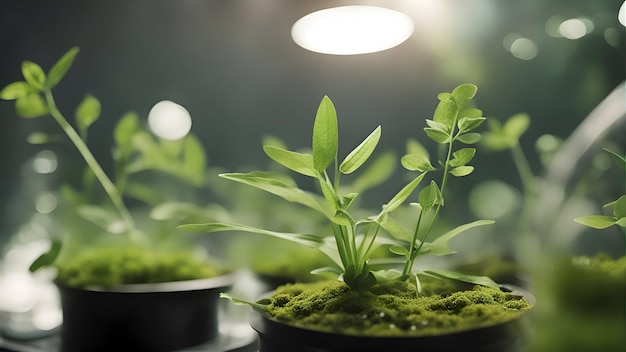 Planta plántulas que crecen en un frasco de vidrio Nuevo concepto de vida
