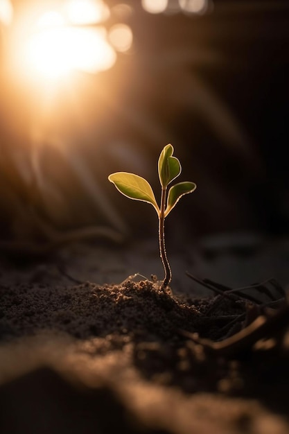 Una planta que brota en la arena.