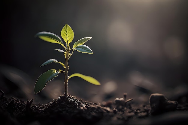 Una planta que brota del suelo.