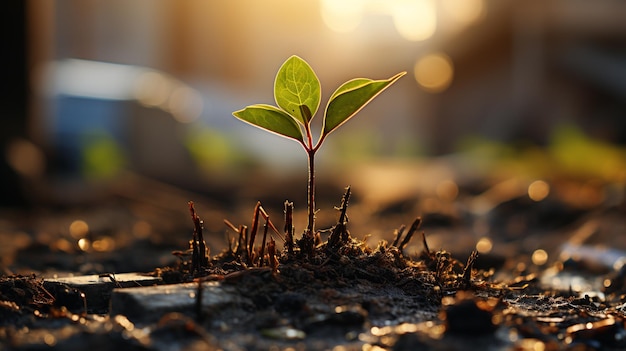 Planta que crece de un árbol en el concepto de jardín de protección ambiental generativa ai