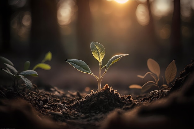 Una planta que crece en medio de un bosque.