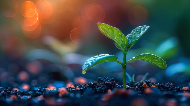 una planta que crece en el suelo con la luz detrás de ella