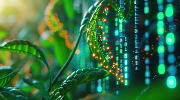 una planta que crece en el suelo con una red de líneas conectadas